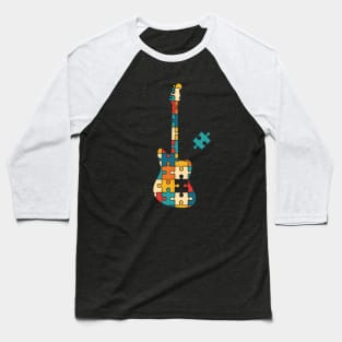 Retro Style Puzzle Offset Style Electric Guitar Silhouette Baseball T-Shirt